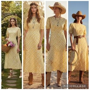 FAITHFULL THE BRAND
BRIDA YELLOW FLORAL PRINT SHORT SLEEVE MIDI DRESS 4